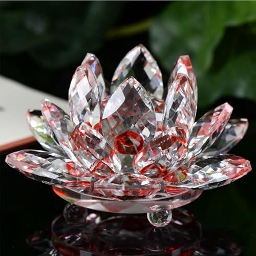 Crystal Lotus Flower Sculpture Decoration Elegant Centerpiece for Bedroom Relaxation and Wellness Interior Piece(Red) - color: Red