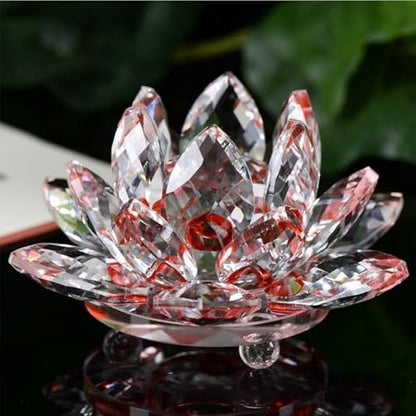 Crystal Lotus Flower Sculpture Decoration Elegant Centerpiece for Bedroom Relaxation and Wellness Interior Piece(Red)