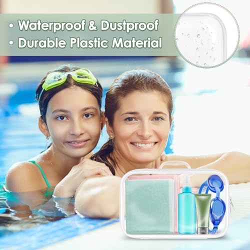 2 Pack Clear Hard Shell Zipper Case, 8.26" × 5.1" × 2.8" Mediun Zippered Hard Pouch with Handle for Toys, Building Blocks, Puzzles, Cosmetics, Travel Essentials
