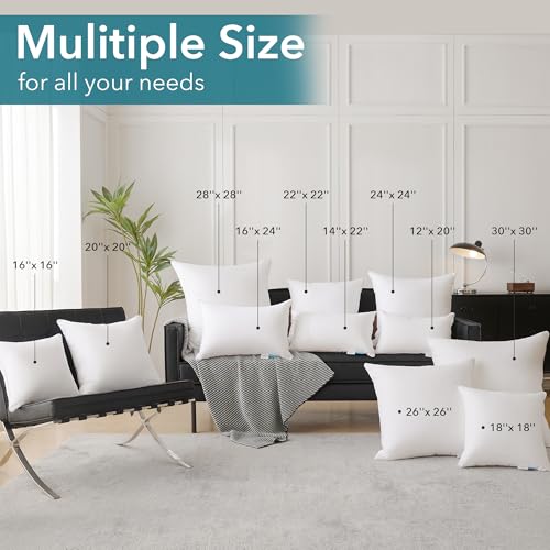 Oubonun 20"x20" Pillow Inserts (Set of 4) - 100% Cotton Cover, Square Throw Pillow Inserts for Couch, Sofa, Bed - Decorative 20 Inch White Pillow Inserts - style: 20x20 Inch (Pack of 4)