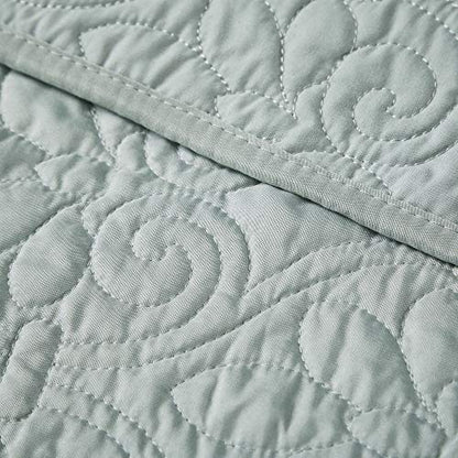 Madison Park Throw Blanket - Reversible Damask Quilting Design, Soft Pre-washed Microfiber, Cotton Filled Spread, Cozy Summer Blanket - Throw for Living Room Couch, Sofa, Bed, Quebec, 60x70", Seafoam - color: Seafoam, size: 60"x70"