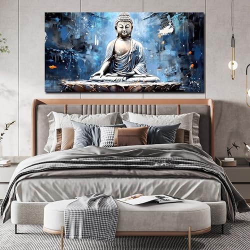 Xxliren Blue Zen Wall Art for Living Room Large Size Meditation Wall Decor Buddha Wall Art Yoga Wall Decor Ready To Hang Size 60 x 30 Inch