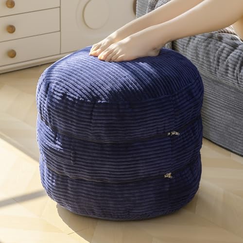 HIGOGOGO Pouf Ottoman Stuffed Round Modern Foam Filled Foot Rest Poufs 20 X 18 Inches Modular Ottomans Separated Into Floor Cushions for Living Room Chair Decorative Stool, Navy - color: Navy, size: Round