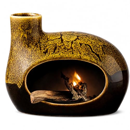 Handcrafted Ceramic Palo Santo Holder – Artistic Incense Burner for Meditation, Mindfulness and Zen Home Decor – Wabi-Sabi Style Cone Sculpture, Gift for Yoga, Relaxation & Aromatherapy (Yellow) - color: Yellow