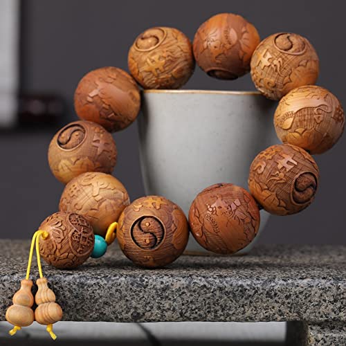Zen Dear Unisex Thuja Sutchuenensis Wood Beads Wooden Bracelet Necklace Prayer Mala Wristband Bracelet - style: 25mm 10 Carving Beads