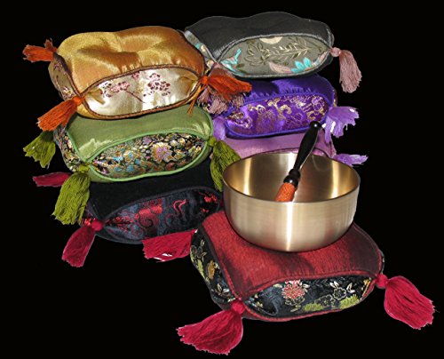 Meditation Accessory Japanese Rin Gong Singing Bowl Set 3.5" dia with Cushion & Brocade Striker - Black - color: 3.5" Magenta Mauve