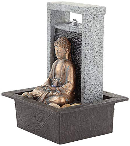 Meditating Buddha 11" High Small Zen Asian Indoor Decor Faux Stone Tabletop Fountain Bubbler Waterfall Water Feature for Desk Relaxation Bedroom Living Room Countertop Inside House - John Timberland