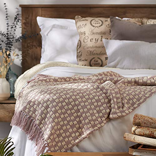 DII Urban Check Collection Cotton Throw Blanket, 50x60, Dusty Lilac