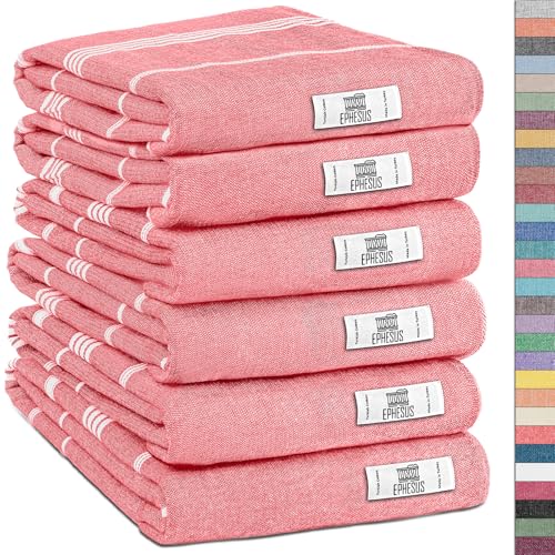 EPHESUS TOWELS Turkish Hand Towels - Set of 6 | 18" x 30" - Decorative Boho Turkish Hand Towel for Bathroom, Kitchen, Guest, Face, Hair, Tea, Dishcloth (Sultan, Coral) - color: Coral