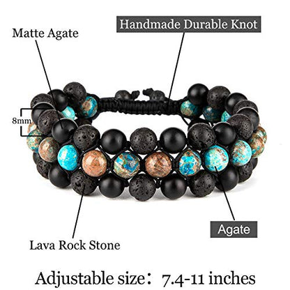 8mm Natural Lava Rock Stone Bracelets for Men, Healing Crystal Essential Oil Diffuser Beads Bracelet Chakra Yoga Energy Anxiety Gemstone Bracelet - color: Sea Sediment + Lava Rock + Agate