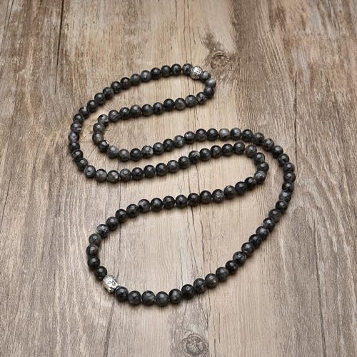 Buddha Charm Meditation Jewelry of 108 Mala Prayer Beads Bracelet or Necklace - style: Labradorite