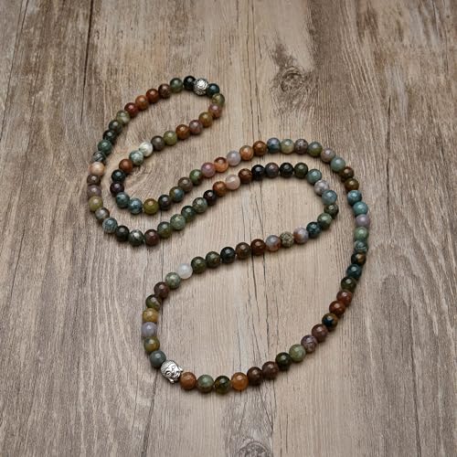 Buddha Charm Meditation Jewelry of 108 Mala Prayer Beads Bracelet or Necklace - style: Indian Agate