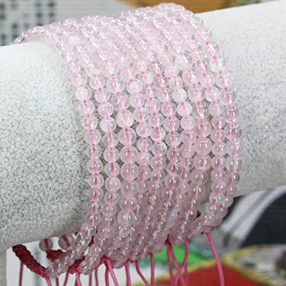 Keleny Natural Gemtones 4mm Round Beads Crystal Adjustable Braided Macrame Tassels Bracelets Unisex - color: Pink
