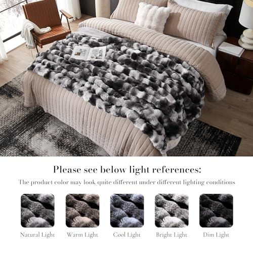Amélie Home Faux Fur Throw Blanket, Ultra Soft Fuzzy Plush Bubble Blanket for Couch, Bed & Living Room, 60"x80", Tie-dye Black - color: Tie-dye Black, size: 60" x 80"