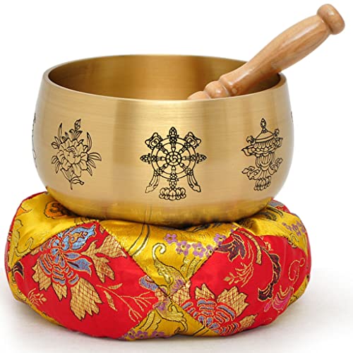 Brass Singing Bowls Meditation Sound Bowl Eight Auspicious Copper Chime Lotus Copper Chime Bowl Copper Crafts Ornaments，A - color: A