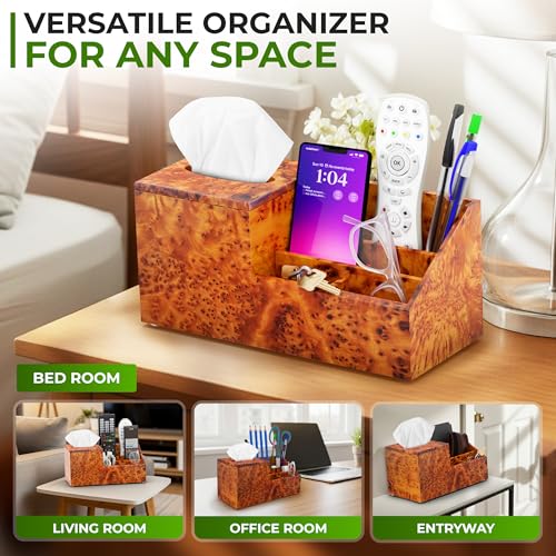 Wooden Tissue Box Holder with Storage Organizer for Desk, Bathroom & Nightstand – Handmade Wood Tissue Cover