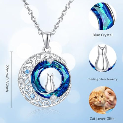 Palpitate Crystal Pendant Necklace 925 Sterling Silver Crystal Jewelry Christmas Gifts for Women - style: Cat-02