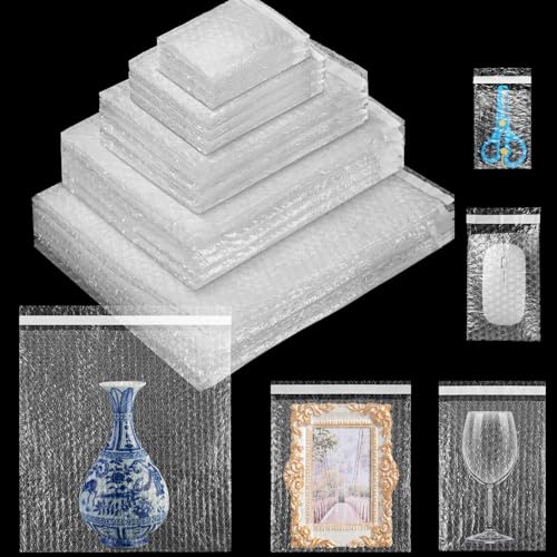 Frienda 300 Pcs Clear Self Sealing Bubble Cushion Bags Double Wall Bubble Pouch Bag Plastic Shockproof Protective Packing Bags for Small Business Moving Shipping Packaging Storage(Mixed Sizes) - size: Mixed Sizes