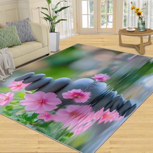 Meditation Rug 3x4 Area Rug, Black Stone Rugs for Bedroom, Zen Rugs for Living Room, Washable & Easy Care, Non Slip Indoor Carpet - color: Stone, size: 3' x 4' (36" x 47")