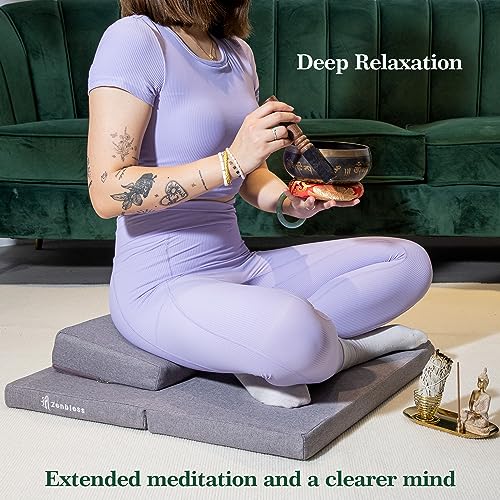 ZenBless Zafu and Zabuton Meditation Cushion Set,Yoga Meditation Floor Pillow,Large Square Meditation Mat and Pillow Set for Sitting on Floor(23.6")