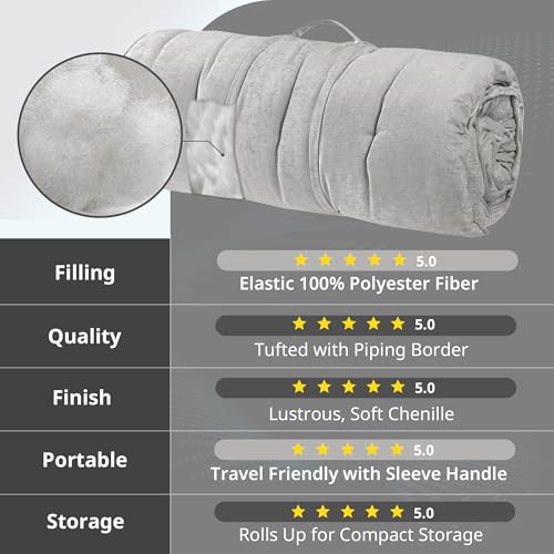Intelligent Design Edelia Foldable Poly Chenille Light Weight Lounge Floor Pillow Cushion Tufted Seat for Meditation, Game Playing, Yoga, Reading with Travel Wrap, 74x27, Gray - color: Gray