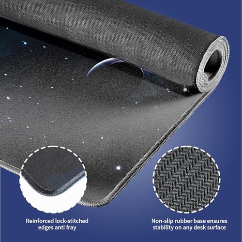 Extra Large Gaming & Office Mouse Pad (31.5" x 11.8") – Space Planets Navy Blue Galaxy, Premium Anti-Slip XXL Desk Mat with Durable Stitched Edges - color: Design WKLXD035