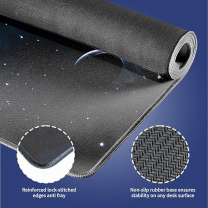 Extra Large Gaming & Office Mouse Pad (31.5" x 11.8") – Space Planets Navy Blue Galaxy, Premium Anti-Slip XXL Desk Mat with Durable Stitched Edges - color: Design WKLXD035