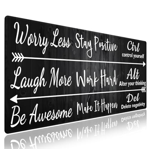 Extra Large Gaming & Office Mouse Pad (31.5" x 11.8") – Stay Positive Work Hard Inspirational Quote & Rustic Black Wood Grain, Premium Anti-Slip XXL Desk Mat with Durable Stitched Edges - color: Inspirational Black Wood