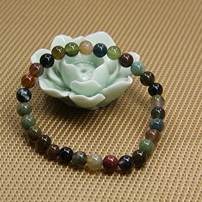Angelstones Handmade Natural Healing Gemstone 6mm Round Beads Stretch Crystal Bracelet 7 Inch Unisex - color: India Agate