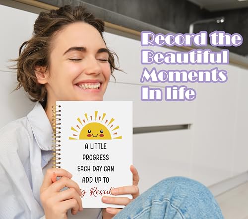 Welshower Boho Sunshine Motivational Spiral Notebook Journal, Inspirational Notebook for Women Men, a Little Progress Each Day Positive Journal, Positive Affirmation Gifts, 5.5x8.3 Inch - color: Inspirational Notebook 13