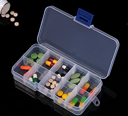 Driak 5PC 10 Grid Transparent Adjustable Plastic Box Metal Parts Storage Jewelry Box