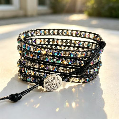 YGLINE Natural Stone Wrap Bracelet for Women Boho Bracelets Healing Crystal Beaded Bracelet Adjustable 3/5 Wraps Bracelet Handmade Birthday Gifts for Women - color: black crystal