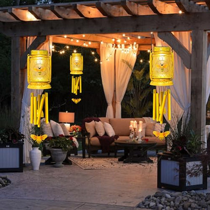 1 Pack Solar Bee Wind Chimes for Outside, Mother' s Day Gifts for Mom Women Grandma, Solar Mason Jar Wind Chime Light Unique Hanging Wind Chimes Outdoor, IP65 Waterproof for Yard Garden Terrace - size: 1 pack-bee jar wind chime