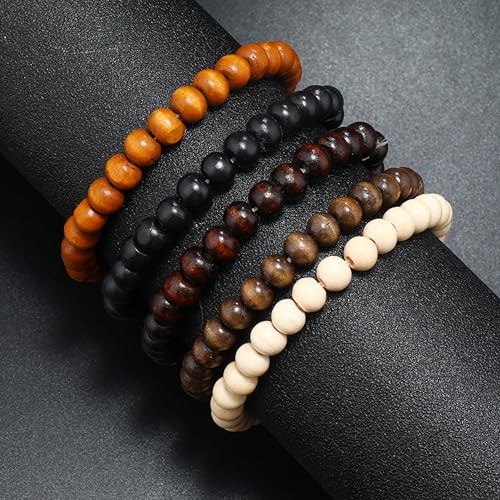 Wooden Beaded Bracelet 8mm Multi-Layered Stretch Bracelet for Men and Women Elastic Bracelet 5pcs