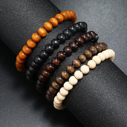 Wooden Beaded Bracelet 8mm Multi-Layered Stretch Bracelet for Men and Women Elastic Bracelet 5pcs