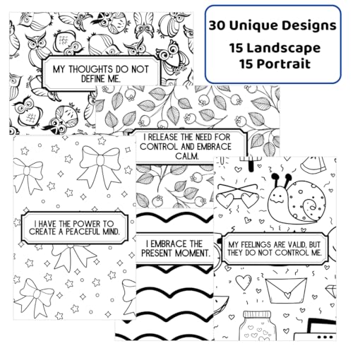 Affirmation Cards You Can Color – Set of 30 Inspirational Coloring Cards for Anxiety, Self-Love, and Self-Care | Mindfulness & Stress Relief Gift for Adults and Teens (Anxiety)
