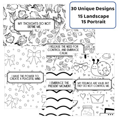 Affirmation Cards You Can Color – Set of 30 Inspirational Coloring Cards for Anxiety, Self-Love, and Self-Care | Mindfulness & Stress Relief Gift for Adults and Teens (Anxiety)