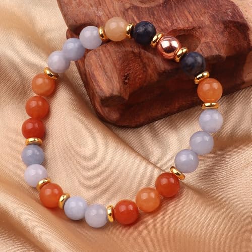 KSQS Healing Stone Bead Bracelet for Women, Natural Gemstones Balance Protection Bracelet, Spiritual Crystal Beads Bracelet Anxiety Relief with Meaning Card - style: And Breathe