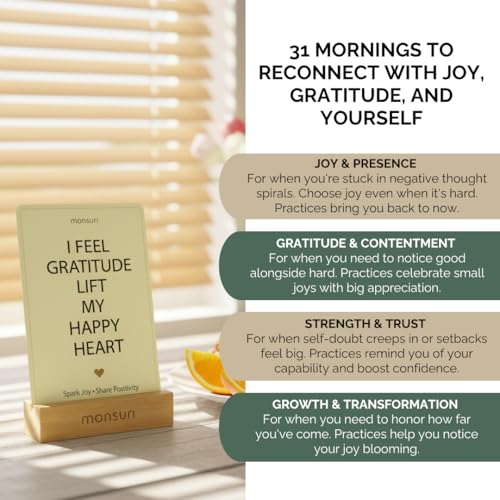 Positive Affirmation Cards with Wood Stand - 31 Daily Affirmation Cards for Women Paired with Joyful Rituals. Gifts for Friends, Birthday, Sisters and Self Care. Wooden Stand Included.