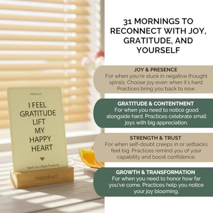 Positive Affirmation Cards with Wood Stand - 31 Daily Affirmation Cards for Women Paired with Joyful Rituals. Gifts for Friends, Birthday, Sisters and Self Care. Wooden Stand Included.