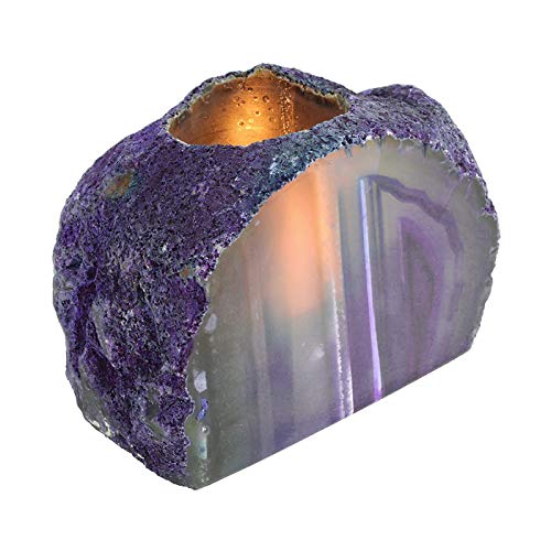 AMOYSTONE Purple Agate Candle Holder 1-1.5lb, Natural Geode Stand for Pillar/Tea Lights - Healing Accent for Meditation Altar & Yoga Studio Decor - color: Purple, size: 1-1.5 Pounds