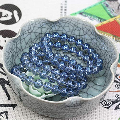 Amandastone Natural Gemstone 10mm Round Beads Stretch Bracelet 7 Inch - color: Aqua Blue Clear Quartz