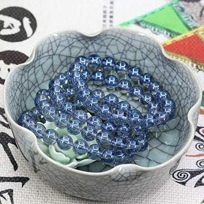 Amandastone Natural Gemstone 10mm Round Beads Stretch Bracelet 7 Inch - color: Aqua Blue Clear Quartz