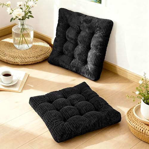 Meditation Floor Pillow Set of 2,Memory Foam Meditation Cushion for Adults Sitting, Large Square Thickened Seat Cushions for Yoga, Tatami Living Room (2, Black) - color: Black