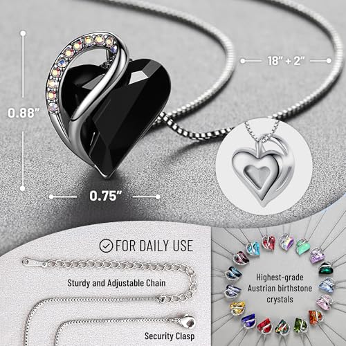 Leafael Gift Necklaces for Women, Infinity Love Birthstone Heart Crystal Pendant, Birthday Anniversary Jewelry for Wife, Mom, and Her, Silver Plated, 18" + 2" Adjustable Chain - color: 13b-Protection-Jet Black