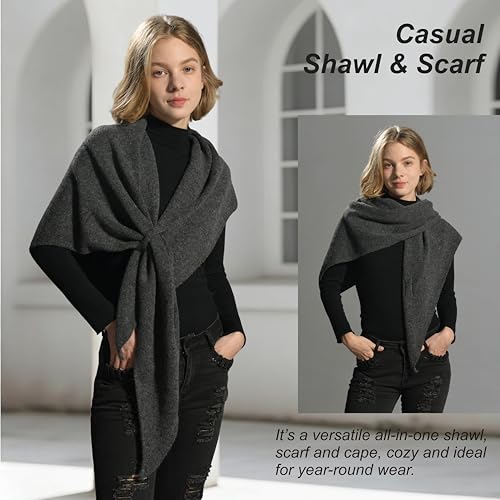 Women's Shawl Wrap Cardigan Knitted Wool Blend Pashmina Cape, Scarf & Sweater Cover-Up for winter - color: Dark Grey