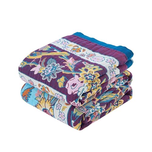 Fall Blanket for Bed, 100% Cotton Soft Rustic Boho Throw Blanket Quilt, 50"x60" Farmhouse Decor Bed Flower Blankets, Light Weight Reversible Bohemian Throw Quilt