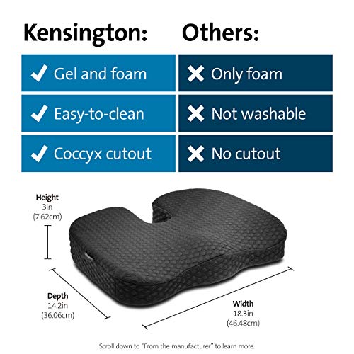 Kensington Cooling Gel Seat Cushion, Ergonomic Cooling Gel Memory Foam Seat Rest for Office Chairs, Car, Home & Travel – Black (K55807WW)