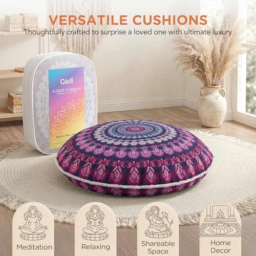 Codi 32 Inch Round Floor Pillow, Large Meditation Pouf Cushion , Memory Foam Stuffer Circle Throw Pillows - (Purple Orchid, 1 Count (Pack of 1))