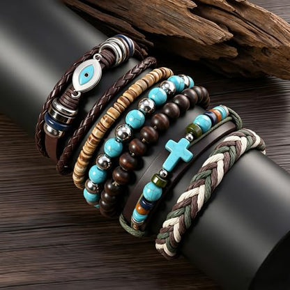 Gothic Bracelet Adjustable Punk Braided Leather Multilayer Grunge Set Bracelets Emo Metal Cuff Wrap Bangles Meaningful Gift - color: J-BZ-18